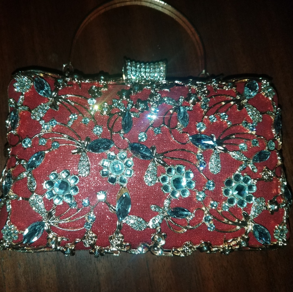 Elegant red formal prom wedding clutch purse